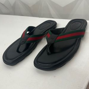 Gucci men’s Web and leather thong sandal